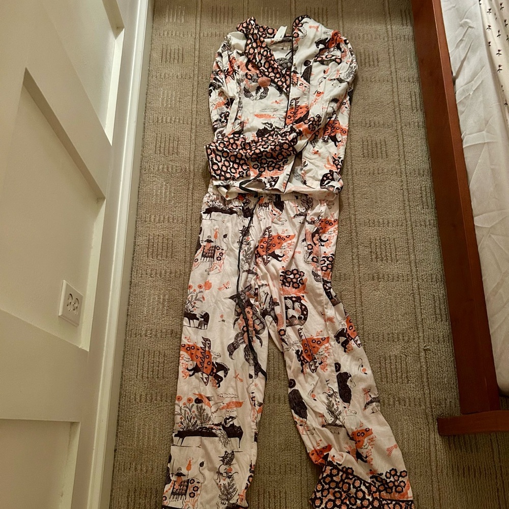 Women’s Printed Pajamas by Anthropologie - White with Orange & Black